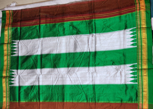 Terracotta with yellow multicolor checkered Ilkal Cotton Saree