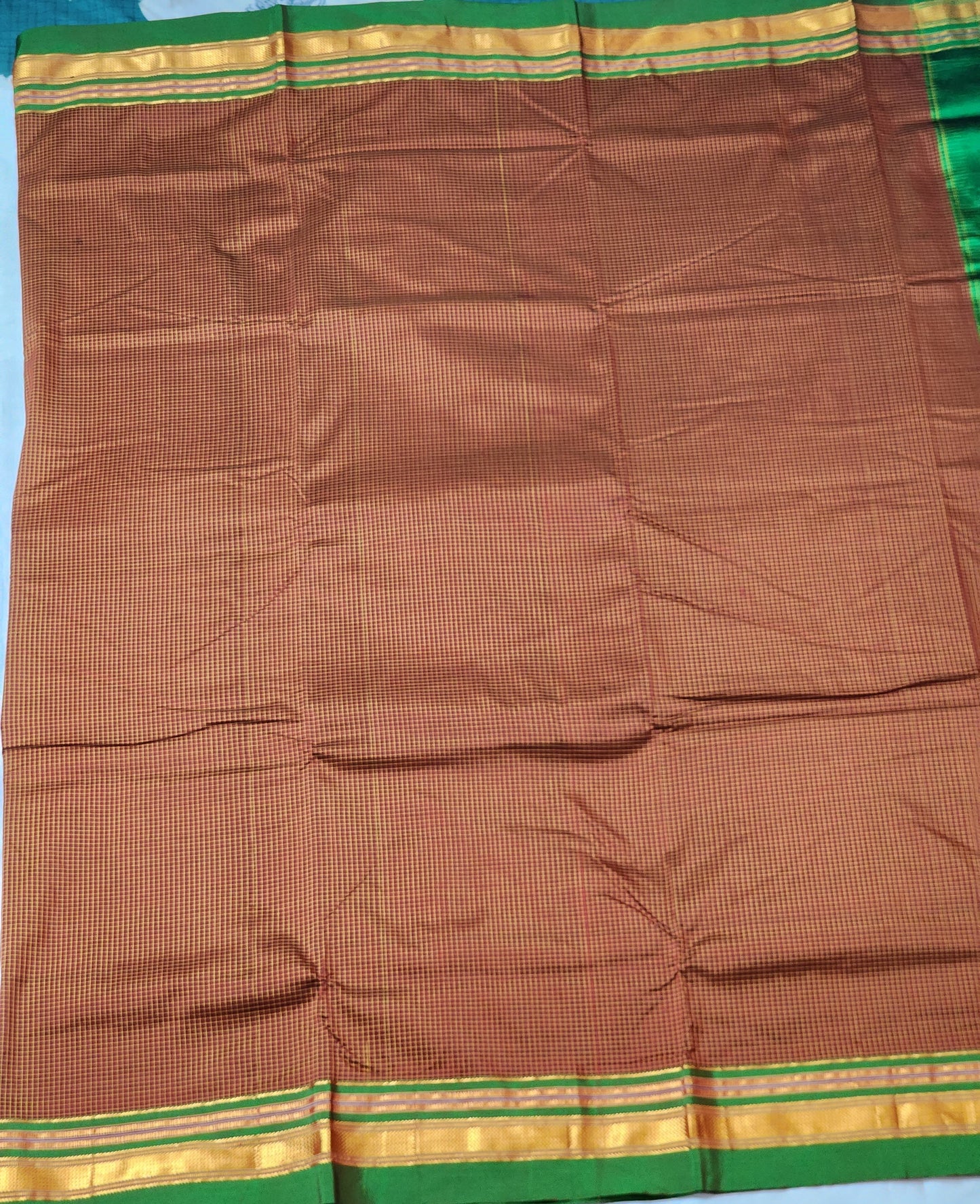 Terracotta with yellow checks Ilkal Cotton Silk Saree