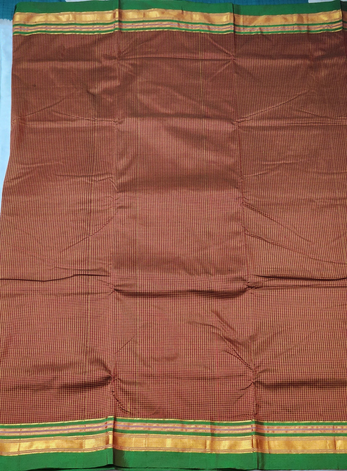 Terracotta with yellow checks Ilkal Cotton Silk Saree