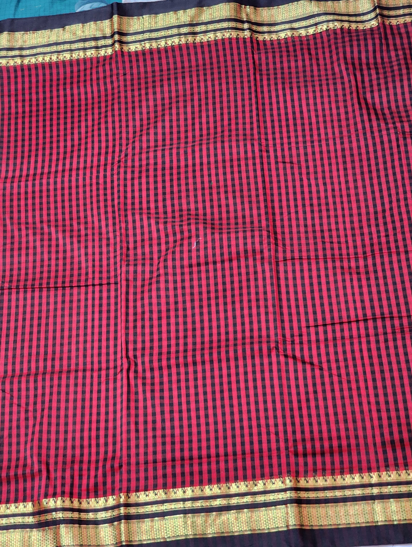 Red & Black Checked Ilkal Cotton Saree