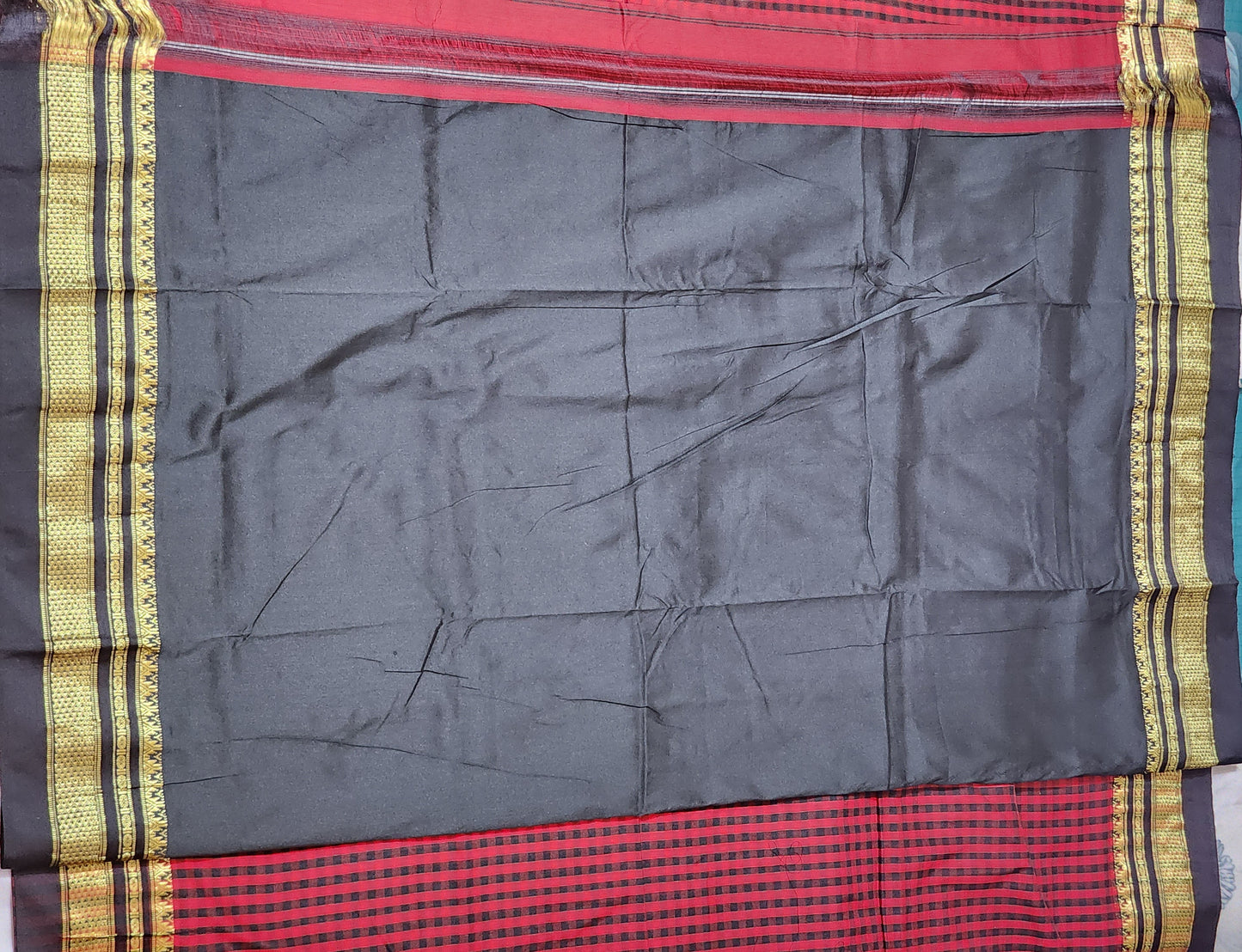 Red & Black Checked Ilkal Cotton Saree