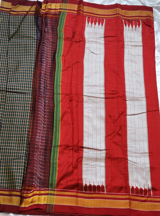 Multicolour checked  Ilkal Cotton Saree
