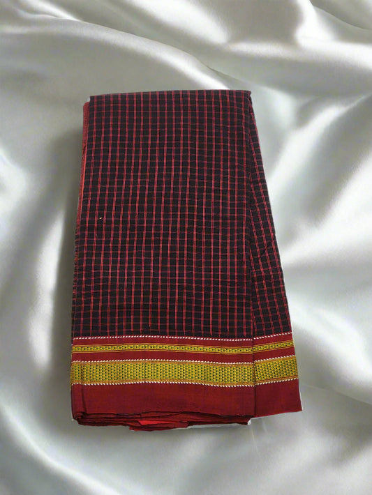 Black with red checks Ilkal Cotton Saree