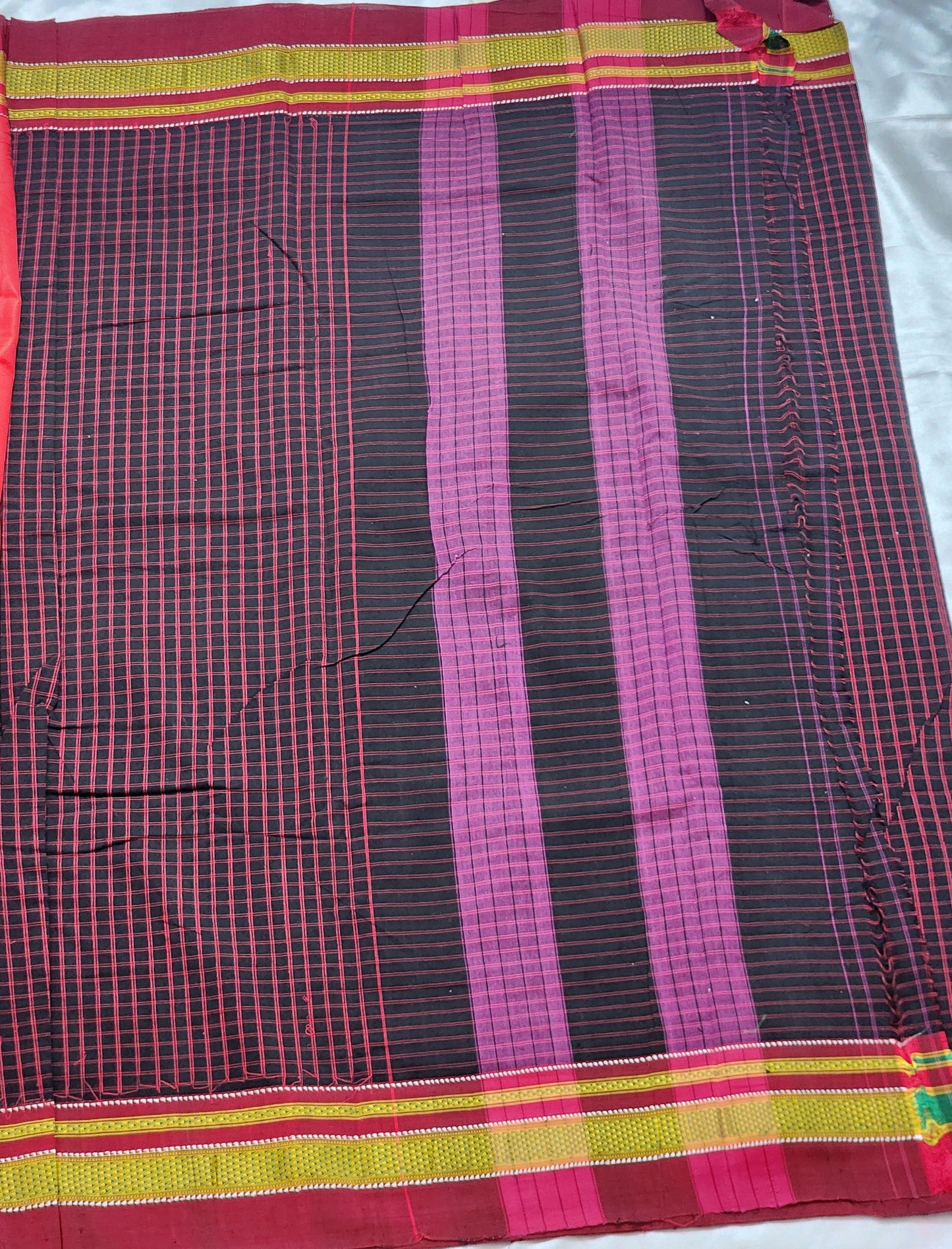 Black with red checks Ilkal Cotton Saree