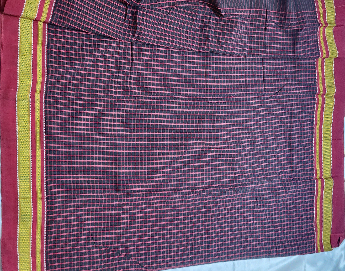 Black with red checks Ilkal Cotton Saree