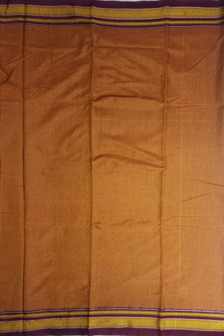 Small Checks Maroon–Mustard Ilkal Cotton Saree