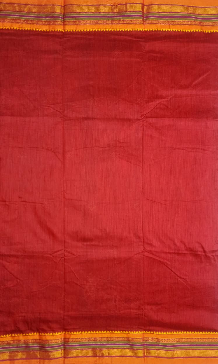 Brick Red Ilkal Kasuti Saree with Chariot & Elephant Motifs