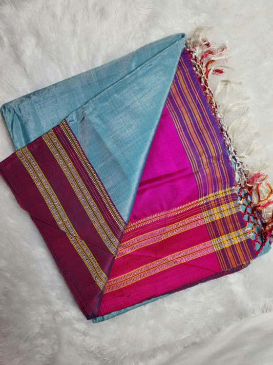 Sky Blue–Rani Pink Ilkal Viscose Saree with Gayathri Border