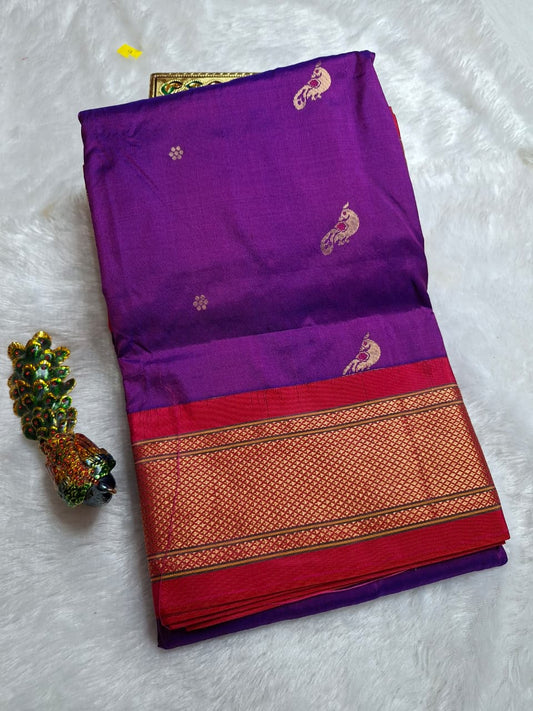 Magenta Purple Paithani Silk with Peacock Motifs
