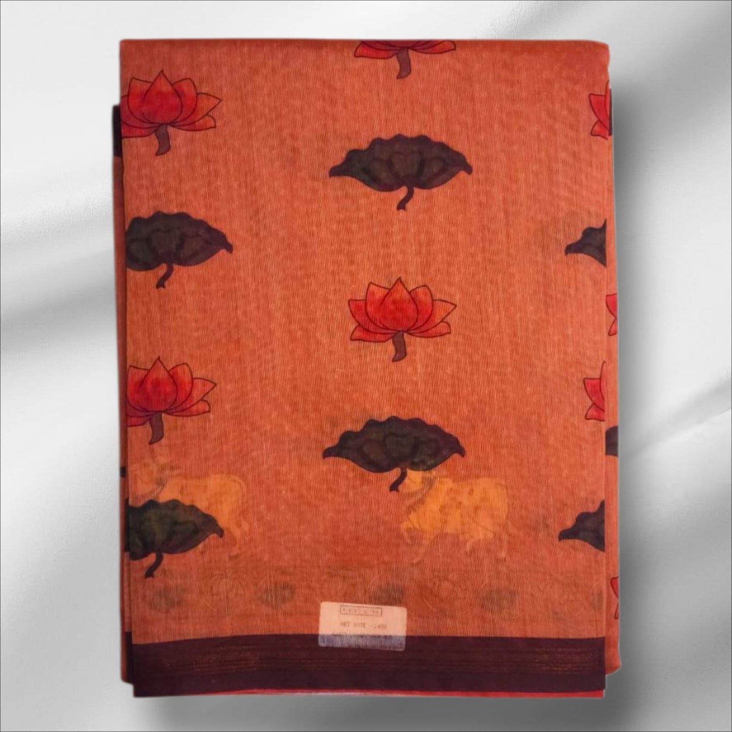 Peach brown Cotton Lotus Print