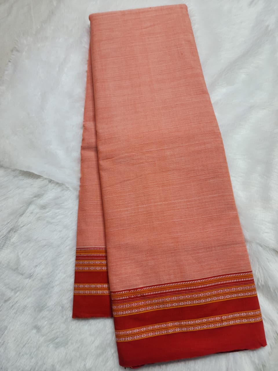 Peach–Rust Cotton Handloom Saree