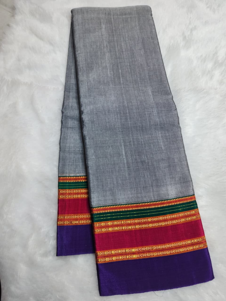 Steel Grey Ilkal Cotton Handloom Saree with Gayathri Plain Border