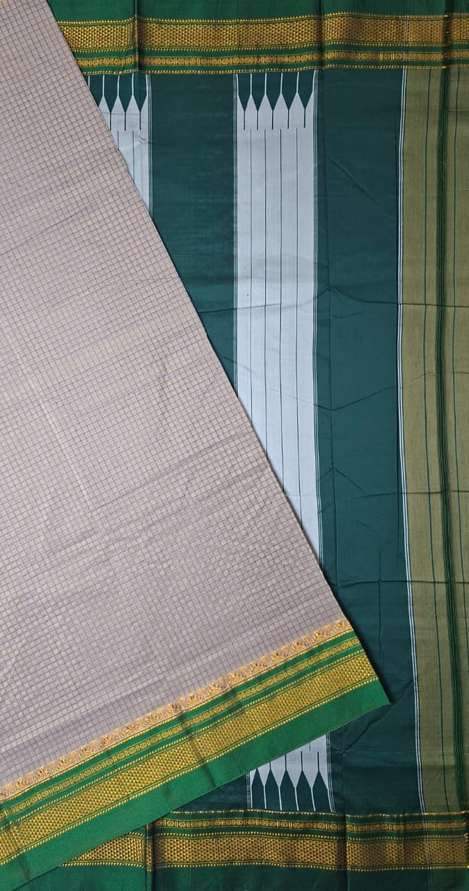 Beigethread chaduranga Ilkal with Gadwal Emerald Green Border