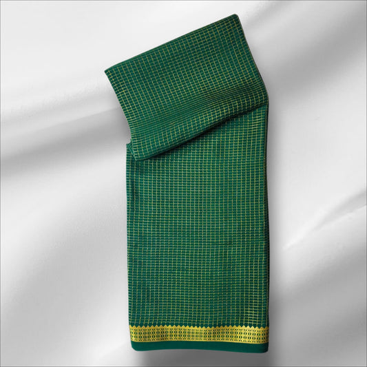 Green Mysore Silk Saree with Traditional Gold Zari Checks and Border