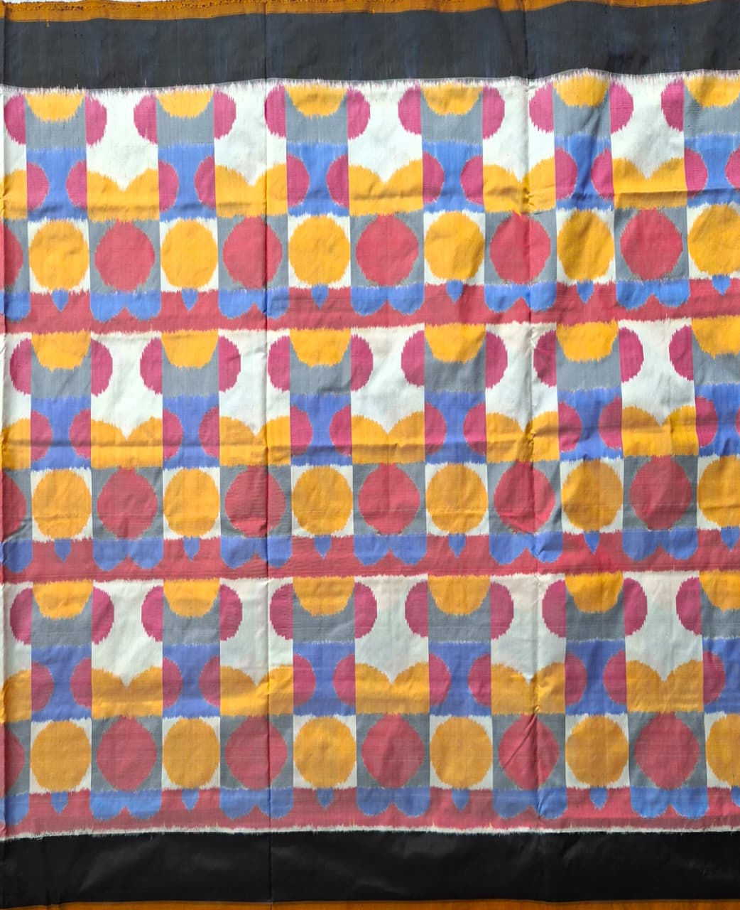Multicolor Handloom Pochampally pure silk with black border