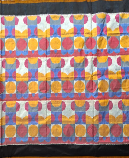 Multicolor Handloom Pochampally pure silk with black border