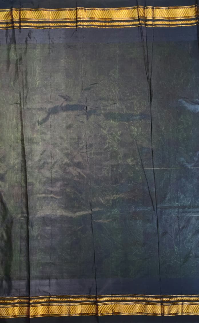 Vibrant Lime Green Ilkal–Kalamkari Floral print Fusion Saree