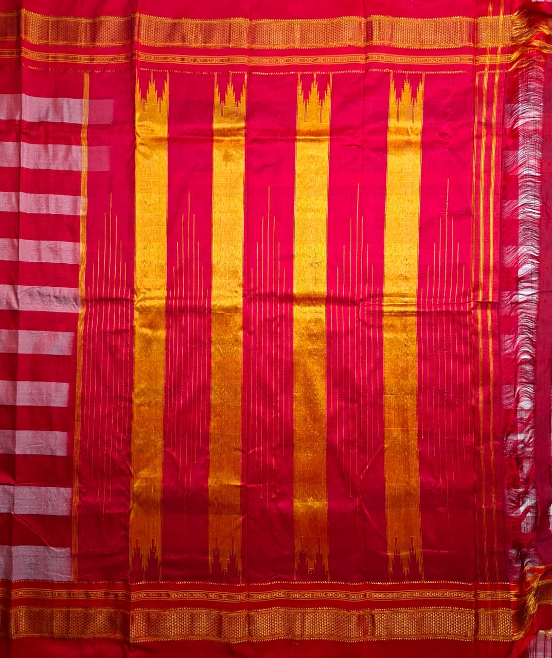 Red-Pink Striped handloom pure silk