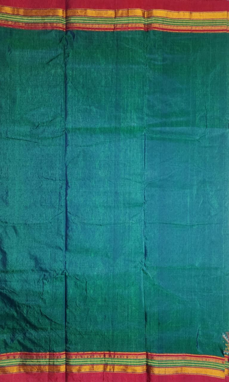 Teal Green Ilkal Kasuti Saree with Contrast Border