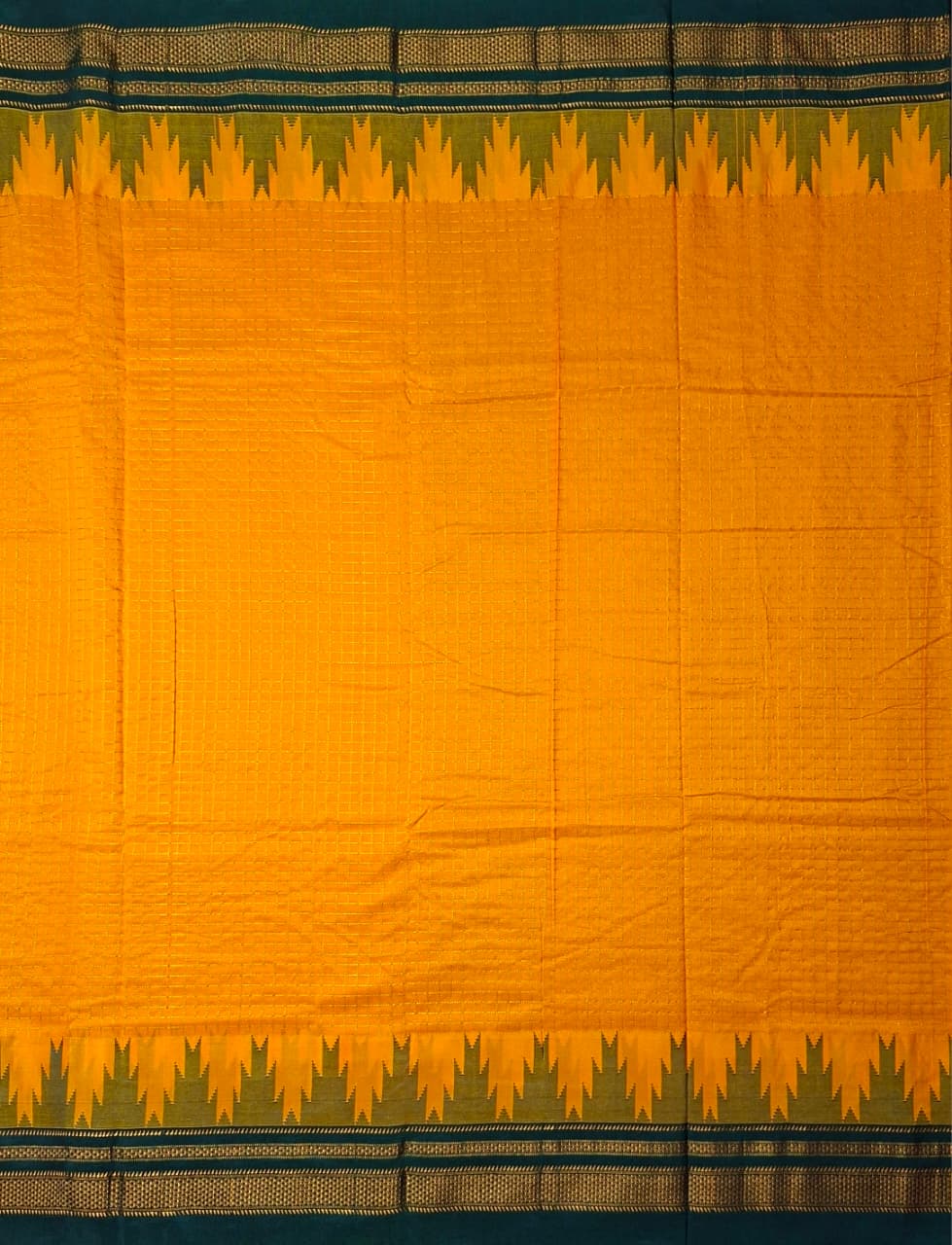 Mustard Yellow Gadwal Chaduranga Ilkal Cotton Saree with Contrast Zari Border & Pallu