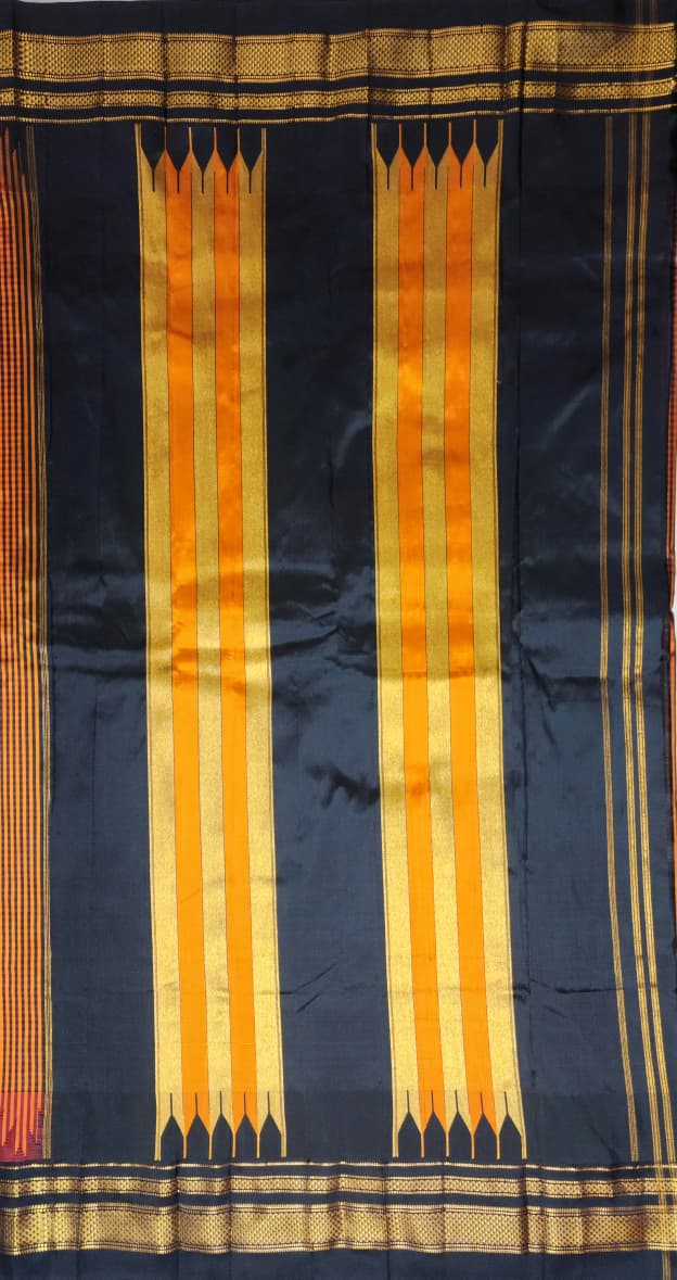 Rust Orange & Black Gadwal Ilkal Pure Silk Satrangi temple Checks