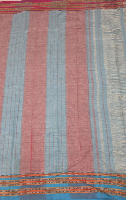 Sky Blue-Pink Ilkal handloom Patteda Anchu-Gayatri Border