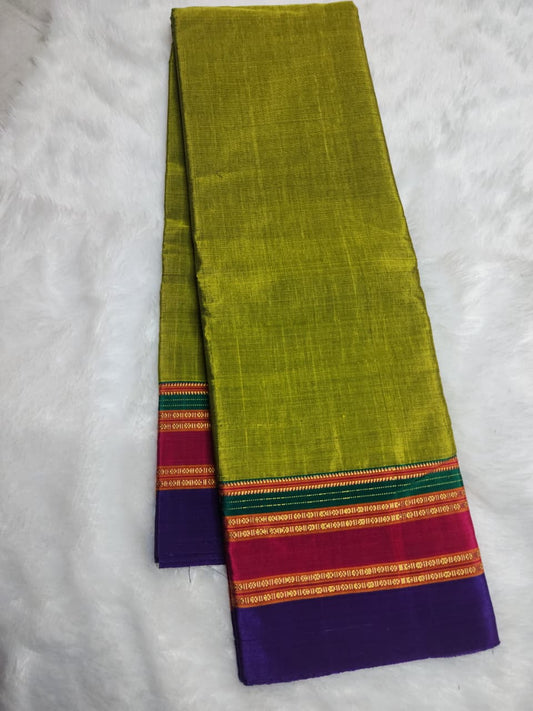 Parrot Green Ilkal Cotton Handloom Saree with Gayathri Plain Border