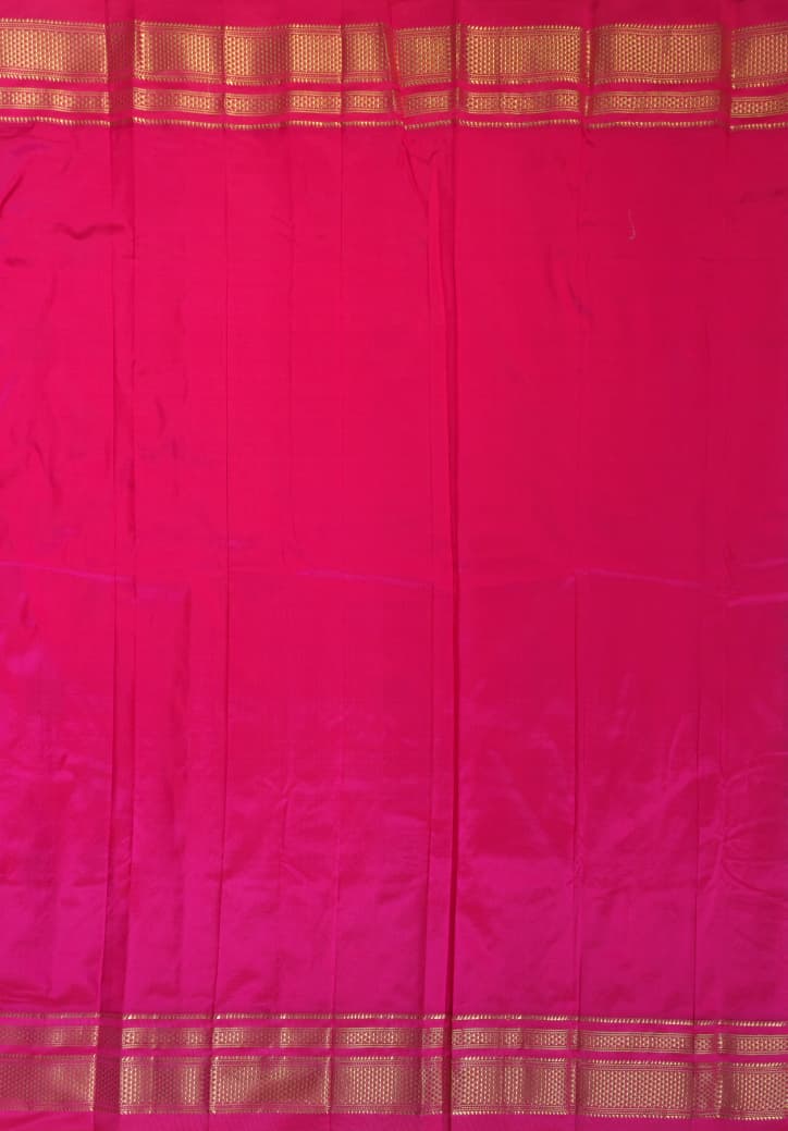 Yellow Gadwal Ilkal Silk with Two-Colour Zari Temple Tower Border