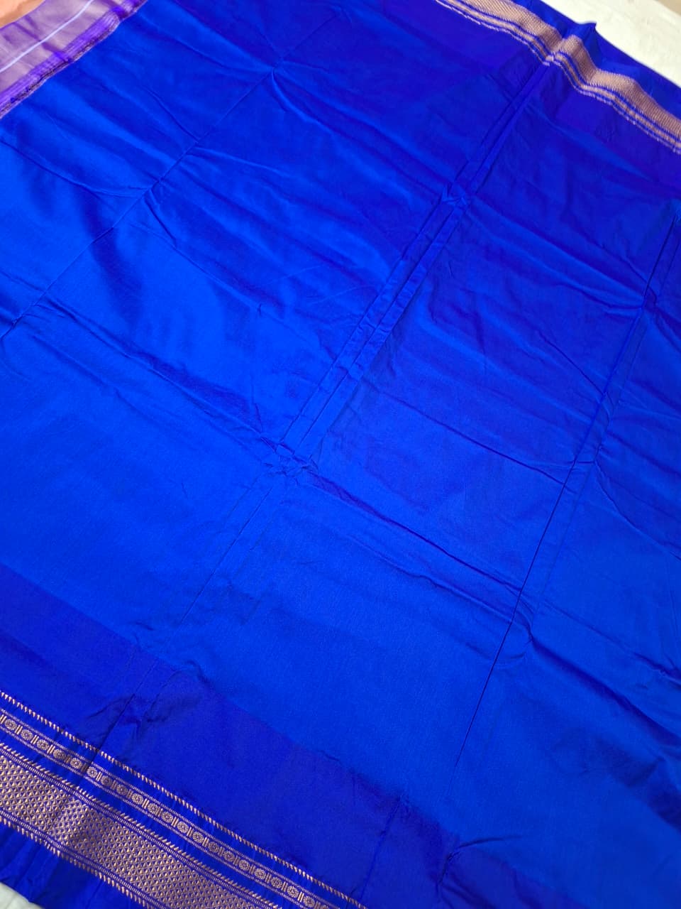 Rose Gold Ilkal Viscose Silk Saree with Royal Blue Chikki Paras Border