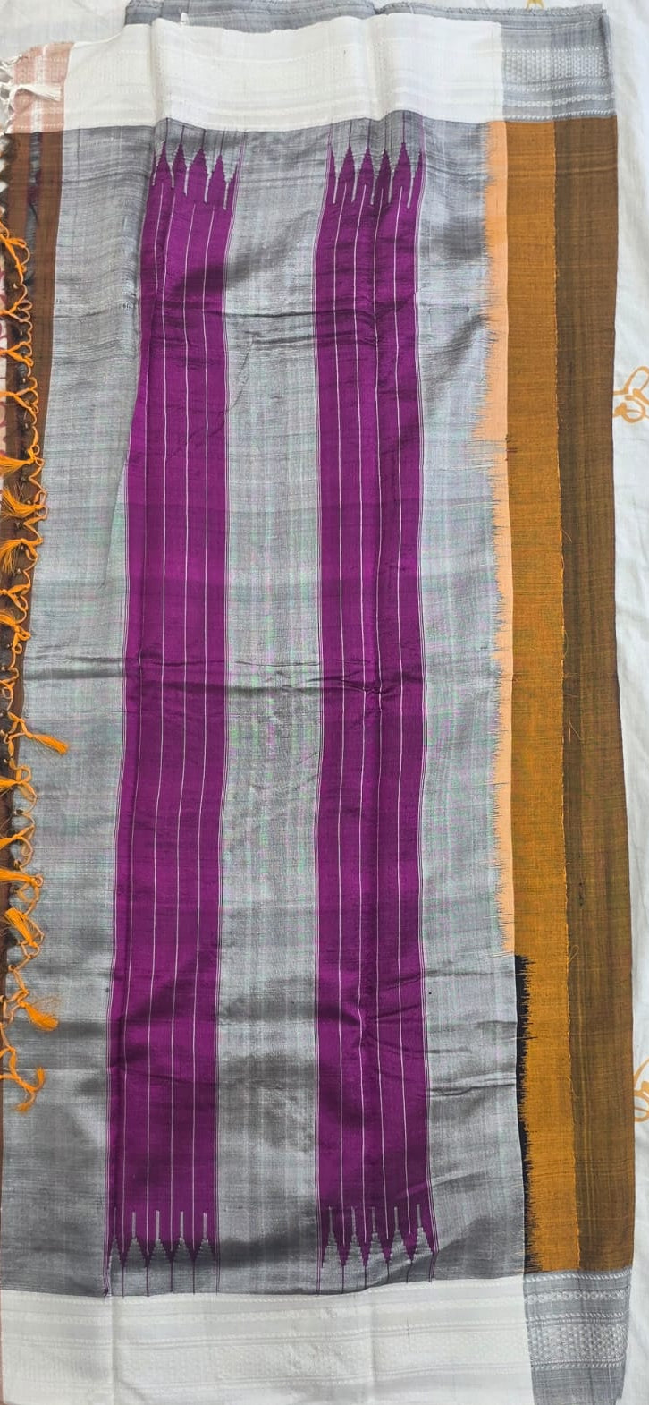 Dark Musturd- Grey Ilkal Viscose Handloom Saree with Silk Pallu