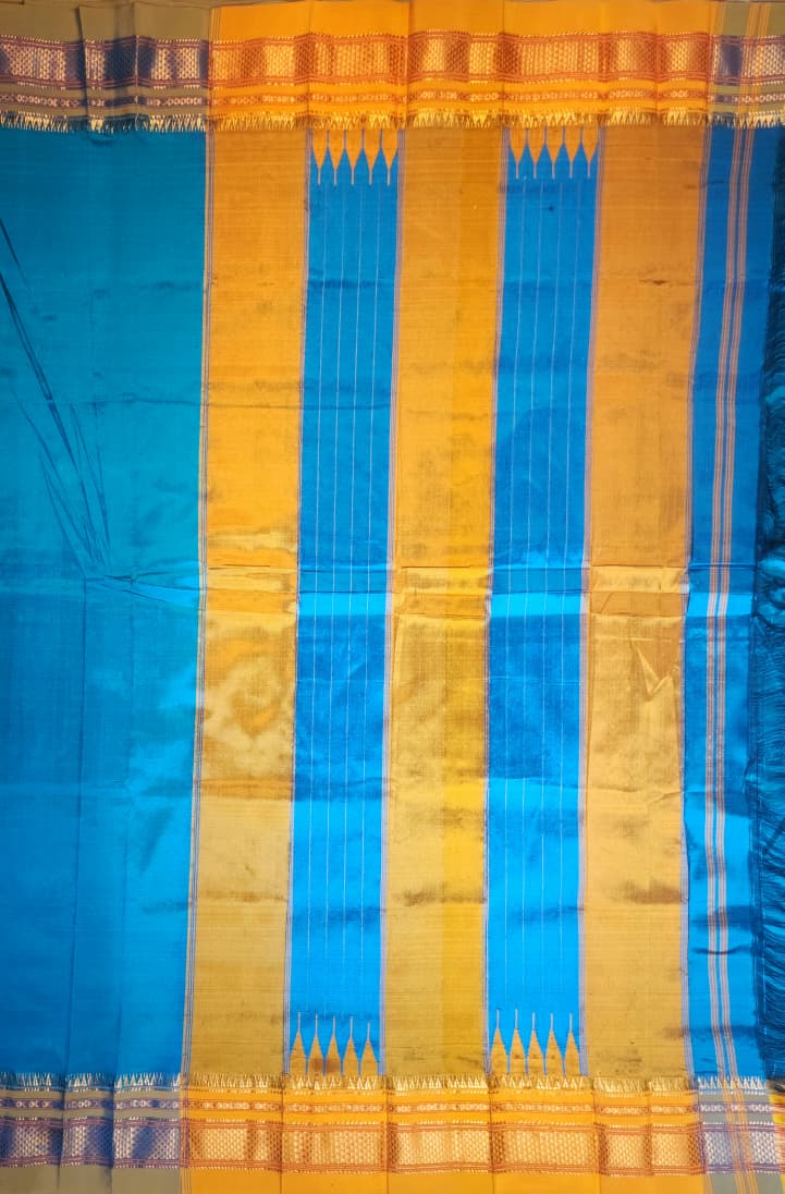 Teal Blue Plain Ilkal silk with Paras Border