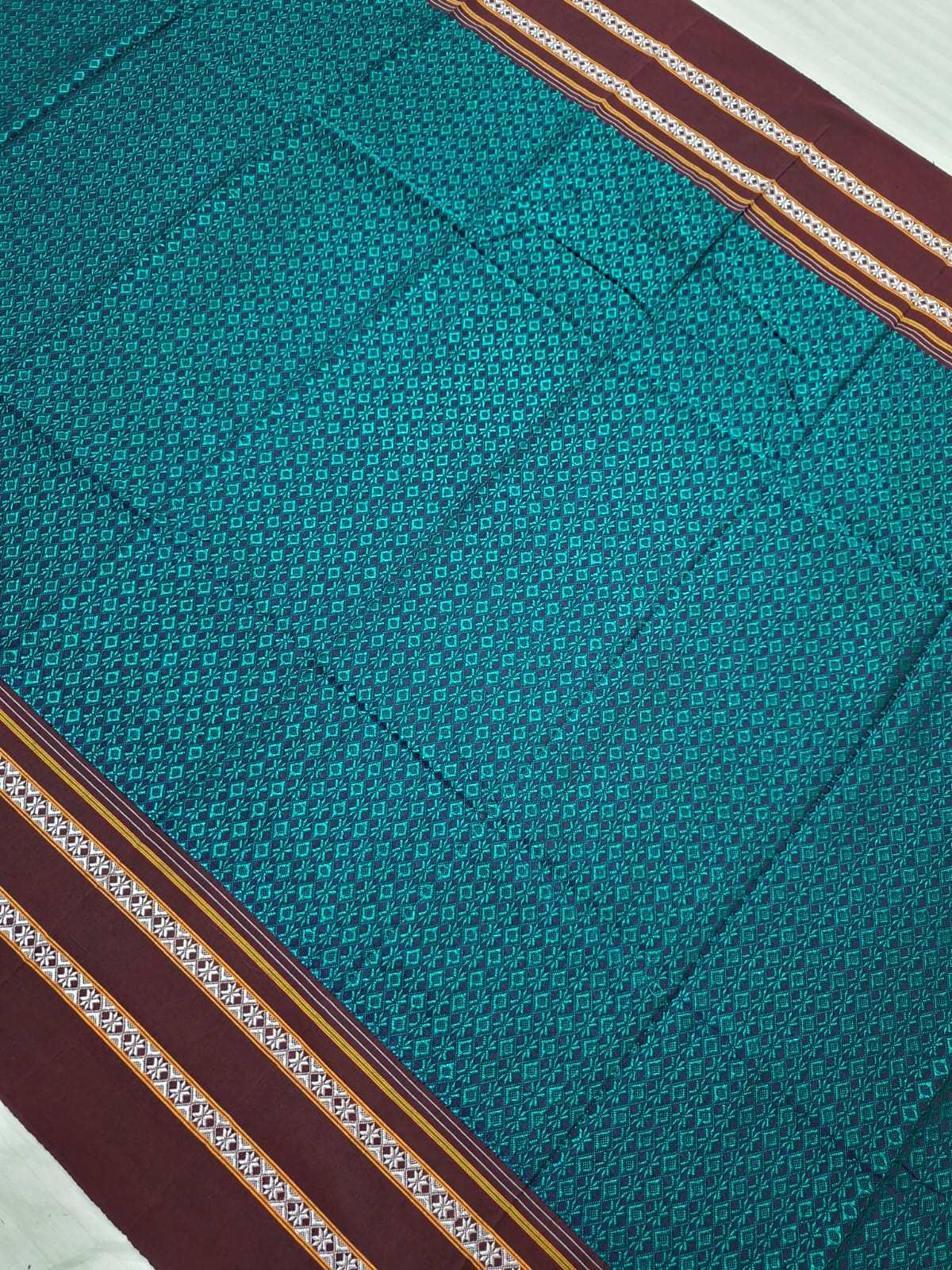peacock blue brown Ilkal Khun 3D Saree