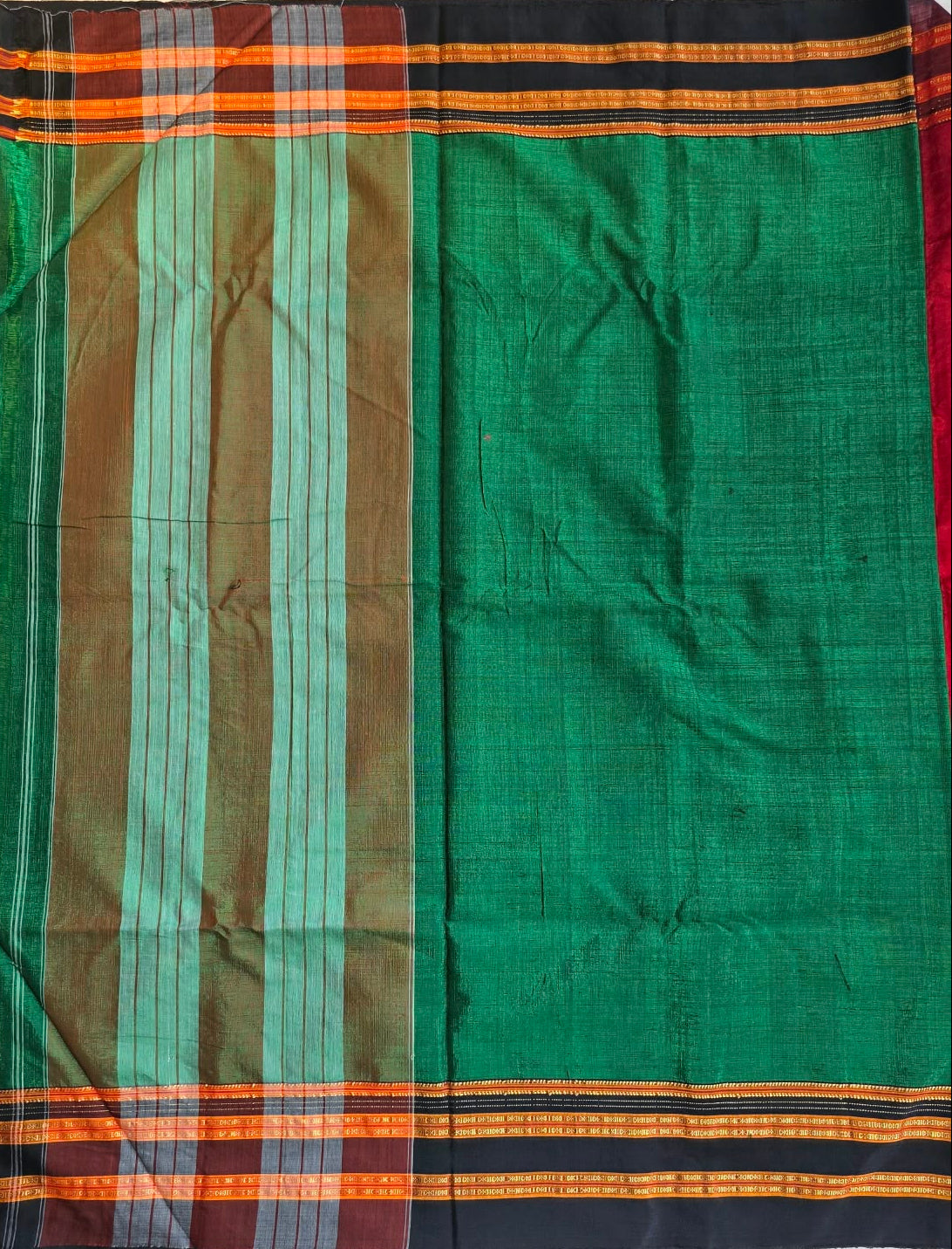 Emerald Green- black Ilkal Viscose Handloom Saree with Silk Pallu