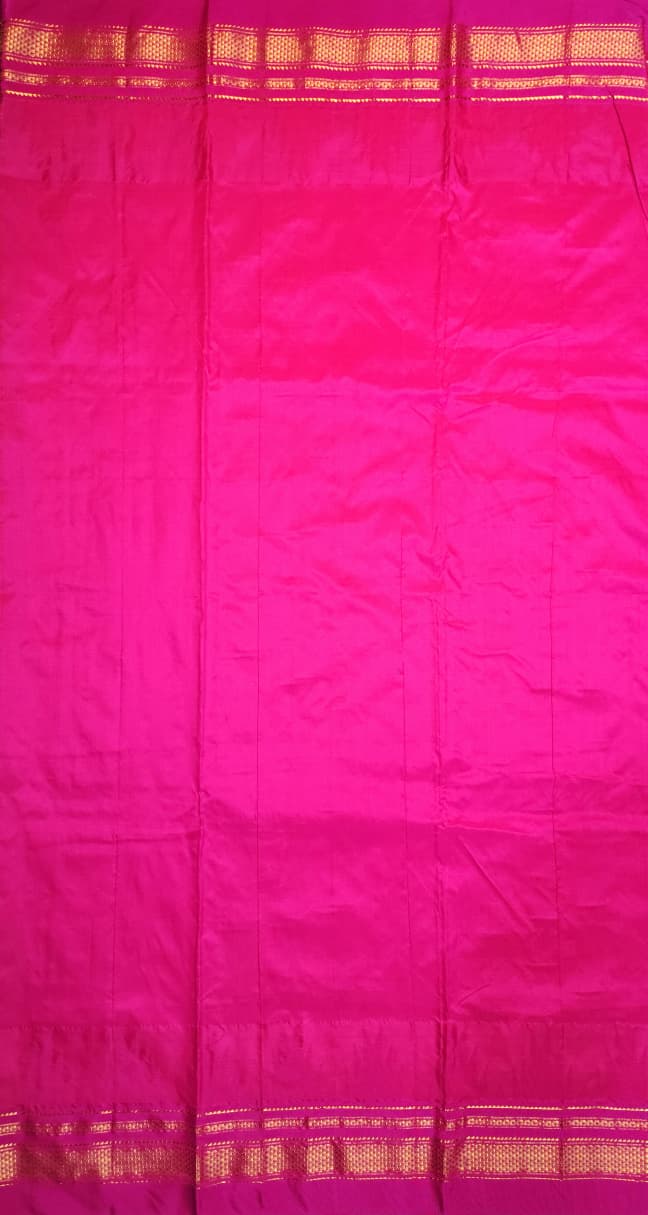Blue Kalamkari Cotton Saree with Pink Ilkal-Inspired Border