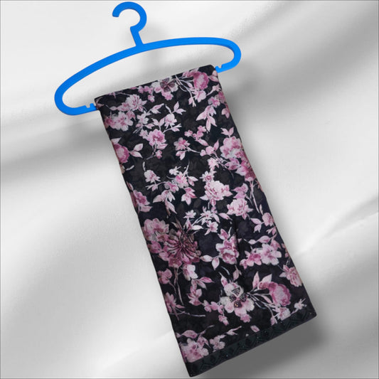 Black & Pink Blossom Floral Saree