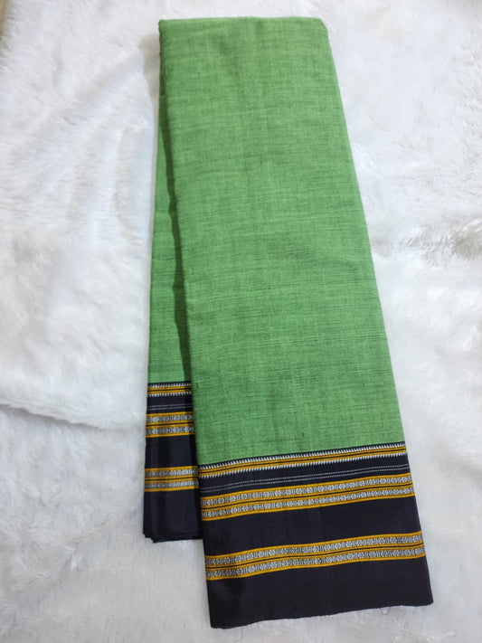 Fresh green Ilkal Cotton Handloom Saree with Silk Pallu