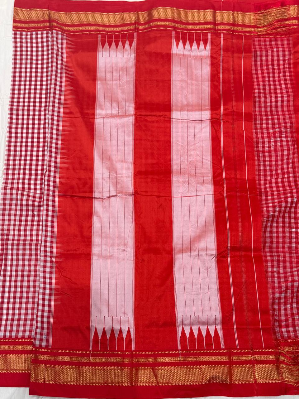 Premium Red & White Ilkal Mini Checks Saree with Gadwal border