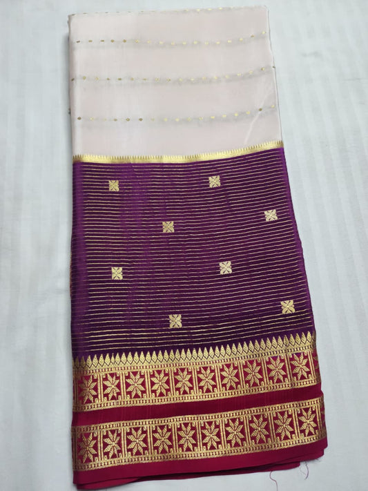 Graceful Cream & Maroon Mysore Silk Saree
