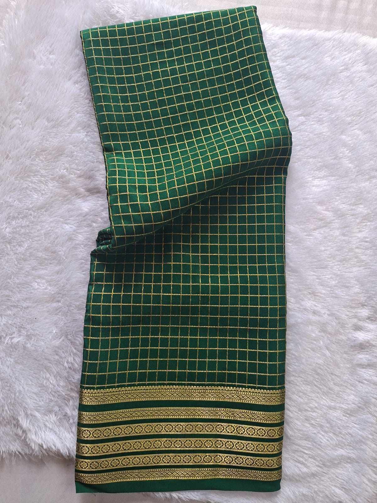 Emerald Zari Checks Pure Mysore crepe Silk Saree