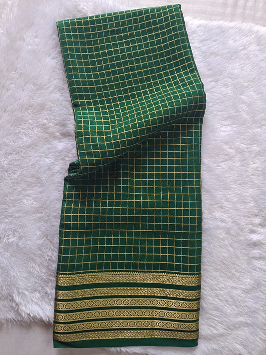 Emerald Zari Checks Pure Mysore crepe Silk Saree