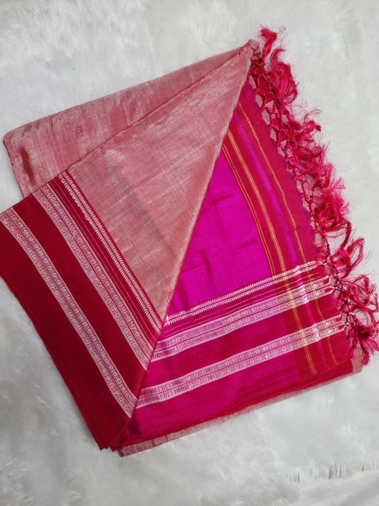 Pink Red Ilkal Viscose Saree with Gayathri Border