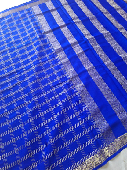 royal blue mysore crepe pure silk saree with golden zari