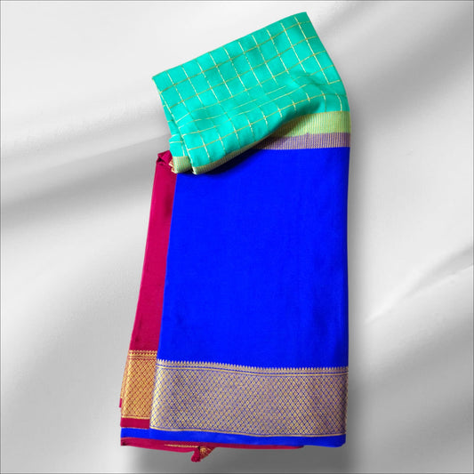Peacock Blue & Bottle Green Mysore Silk Saree