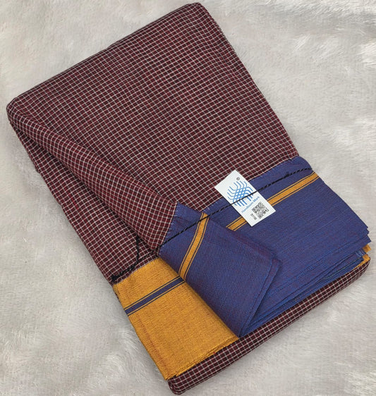 Maroon-Blue Yellow Ilkal handloom Patteda Anchu Saree