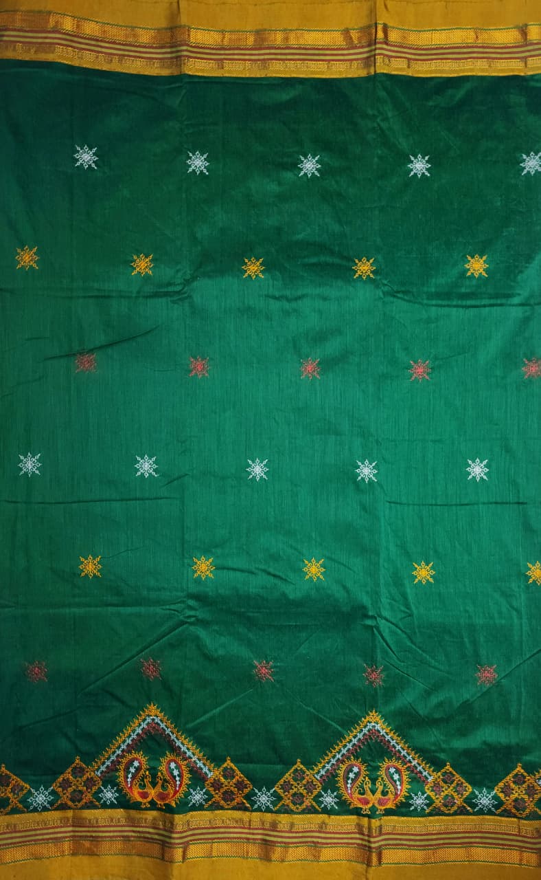 Emerald Green Ilkal Kasuti Saree