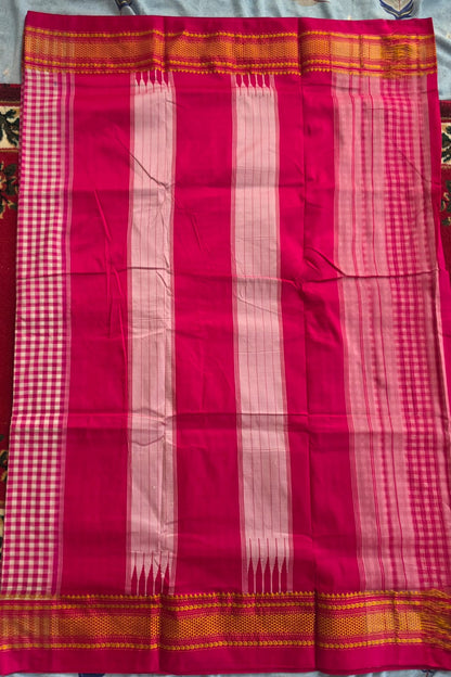 Classic pink & White Ilkal Mini Checks Saree