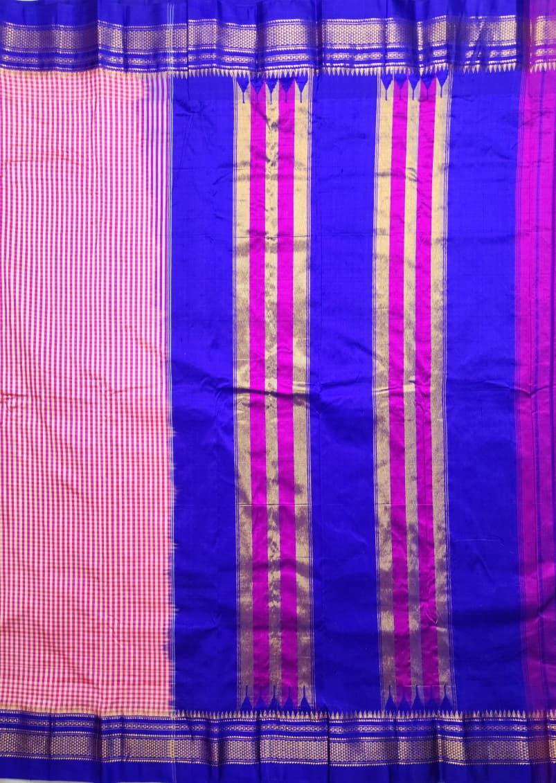 Rose Pink Gadwal Ilkal Pure Silk Satrangi Checks