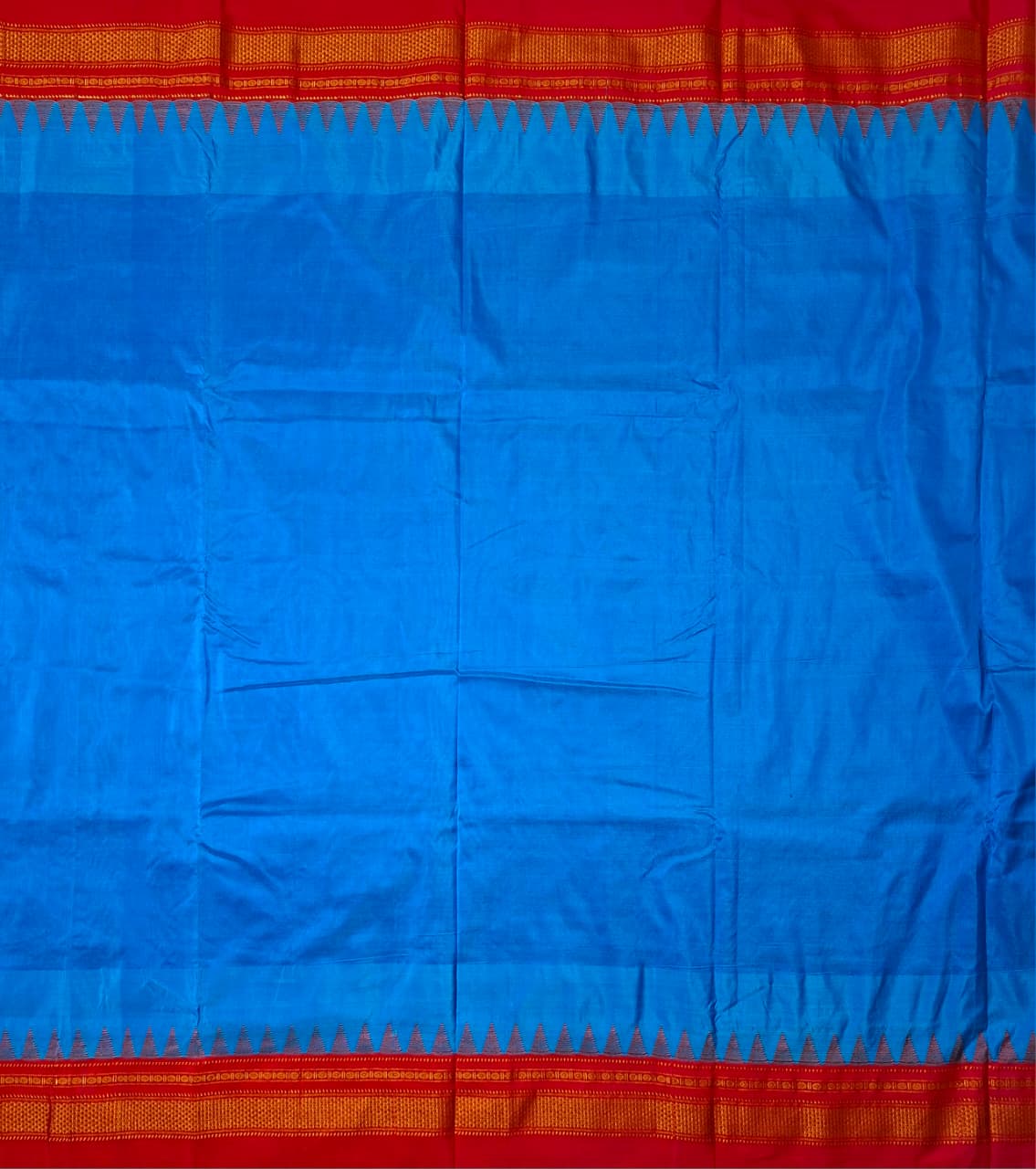 Turquoise Blue Ilkal Viscose Silk Saree with Vermilion Red Chikki Paras Border