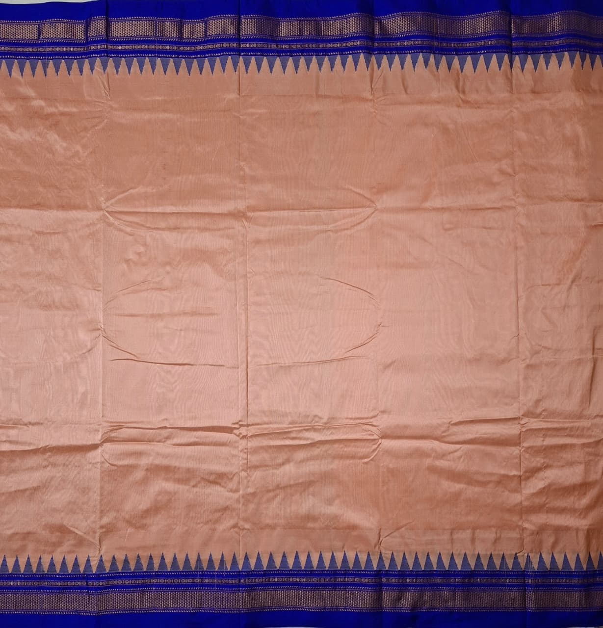 Rose Gold Ilkal Viscose Silk Saree with Royal Blue Chikki Paras Border