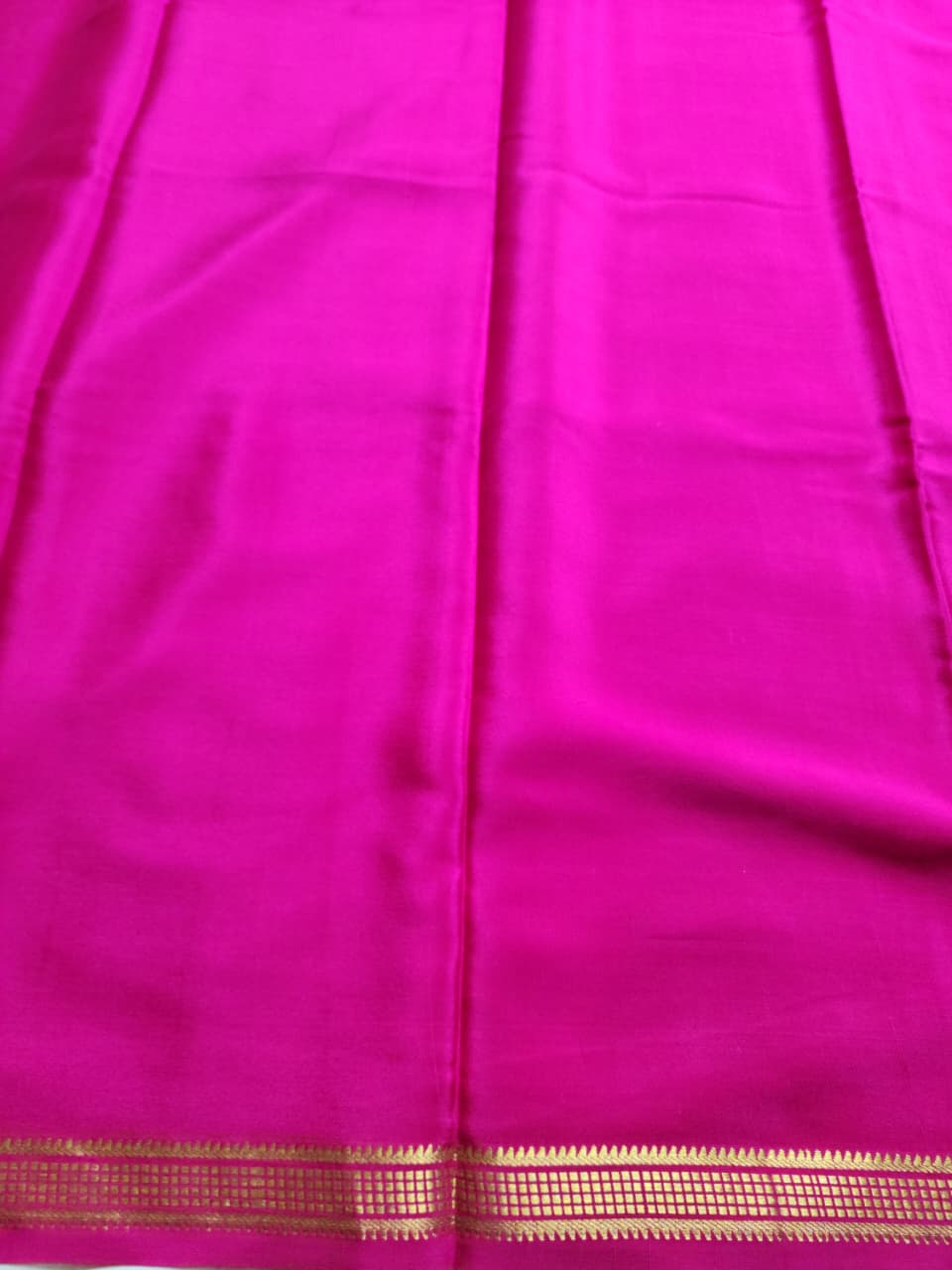 Bright Pink  Mysore Crepe Pure Silk Saree